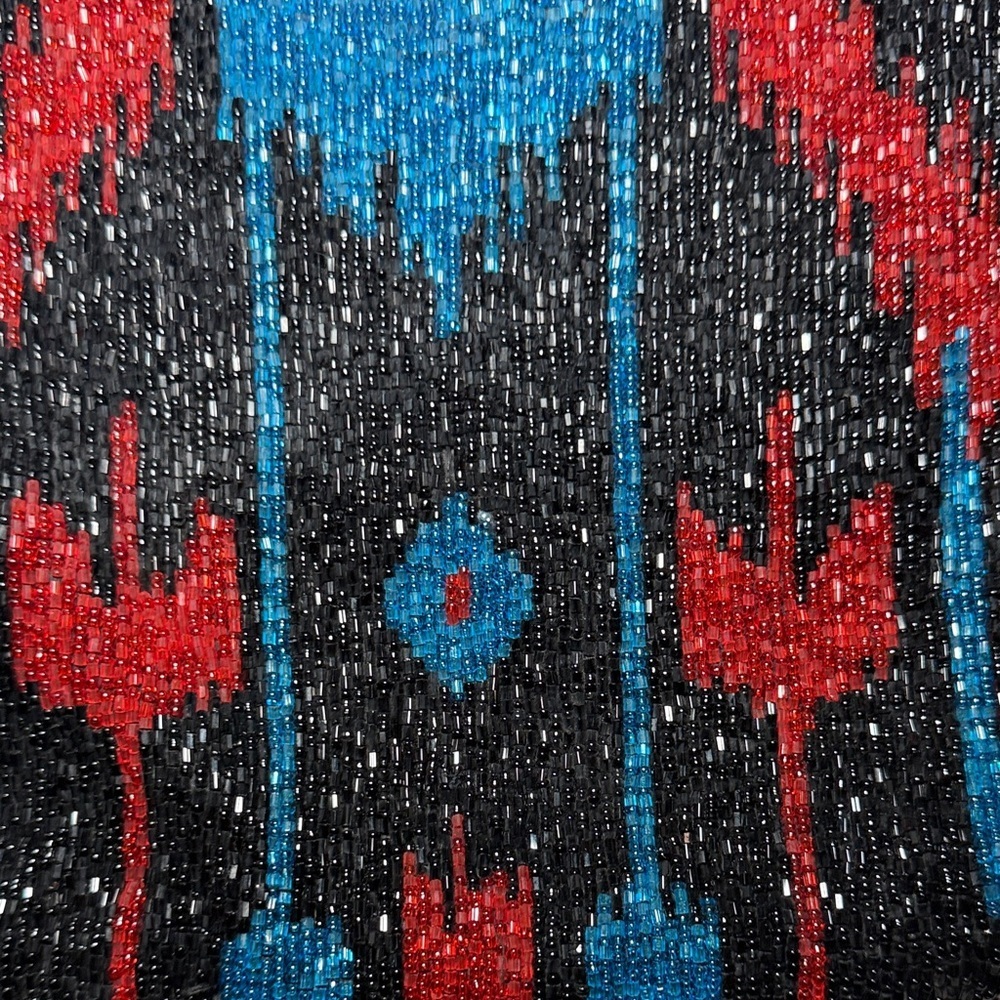 Moyna Vintage Black, Blue & Red Beaded Glitter Women's Bag Purse Clutch Eve Bag - Picture 6 of 11